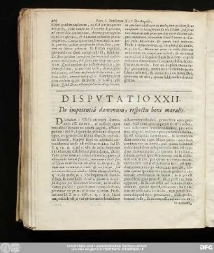 Disputatio XXII. De impotentiâ daemonum, respectu boni moralis.
