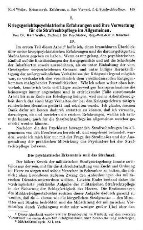 165-192, Kriegsgerichtspsychiatrische Erfahrungen und ihre Verwertung für die Strafrechtspflege im Allgemeinen