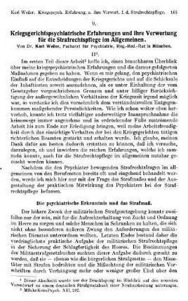 165-192, Kriegsgerichtspsychiatrische Erfahrungen und ihre Verwertung für die Strafrechtspflege im Allgemeinen