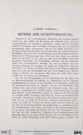 Achter Vortrag: Betrieb der Kunstforschung