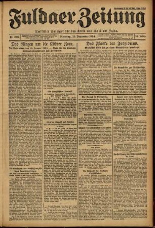 Erste Ausgabe vom Dienstag, den 23. Dezember 1924.