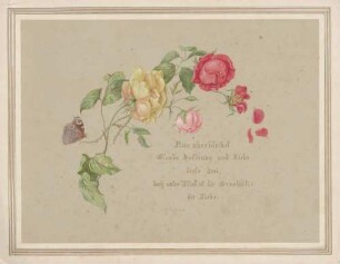 Gouache-Bild "Bibelzitat aus dem 1. Korintherbrief" mit Blumenmotiv