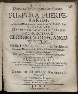 Dissertatio Inauguralis Medica De Purpura Puerperarum