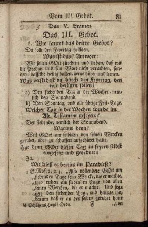 Das V. Examen. Das III. Gebot