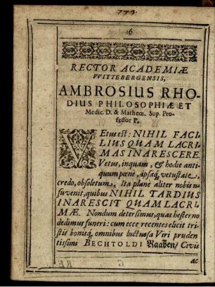 Rector Academiae Wittebergensis, Ambrosius Rhodius ...