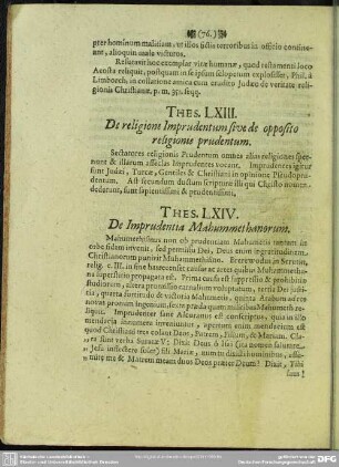Thes. LXIII. De religione Imprudentum sive de opposito religionis prudentum