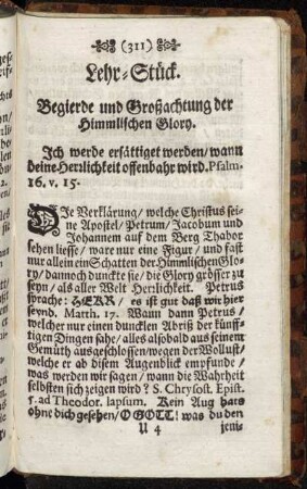 Lehr-Stück. Begierde und Großachtung der Himmlischen Glory
