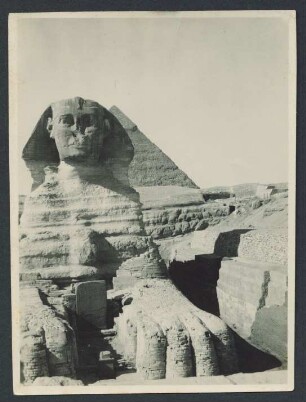 Die Sphinx. Im Hintergrund die Chefren Pyramide
