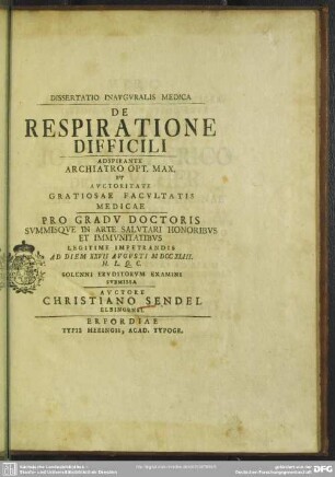 Dissertatio Inauguralis Medica De Respiratione Difficili