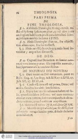 PARS PRIMA DE FINE THEOLOGIAE.