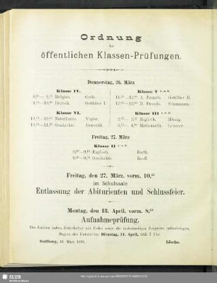 Ordnung der öffentlichen Klassen-Prüfungen
