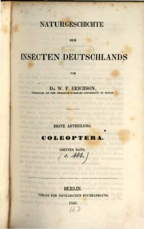 Naturgeschichte der Insecten Deutschlands. 1,3,1, Coleoptera ; Bd.3, 1. Abteilung