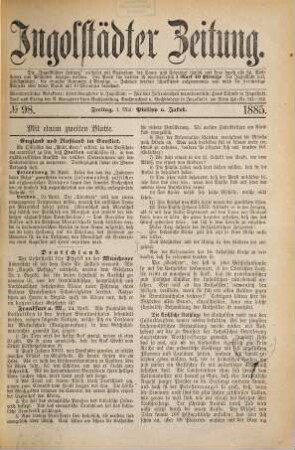 Ingolstädter Zeitung. 1885,5/8 = Jg. 14
