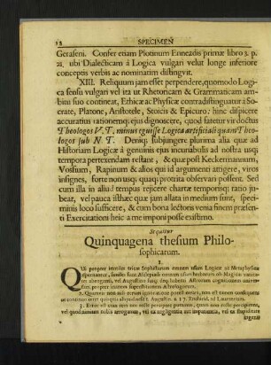 Sequitur Quinquagena thesium Philosophicarum.