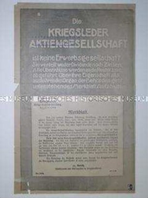 Flugschrift mit einem Merkblatt des Kriegsministeriums über Aktiengesellschaften der Kriegs-Rohstoff-Abteilung