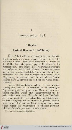 I. Kapitel: Abstraktion und Einfühlung