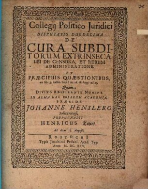Collegium politico-iuridicum, XII.. De cura subditorum extrinseca