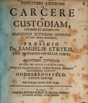 Exercitium Iuridicum De Carcere Ad Custodiam