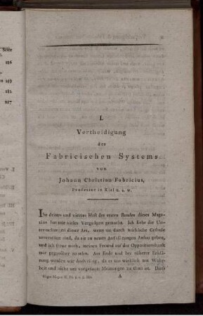 I. Vertheidigung des Fabricischen Systems