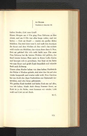 An Herder Wandsbeck, den 16. Mai 1781