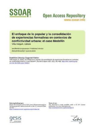 El enfoque de lo popular y la consolidación de experiencias formativas en contextos de conflictividad urbana: el caso Medellín