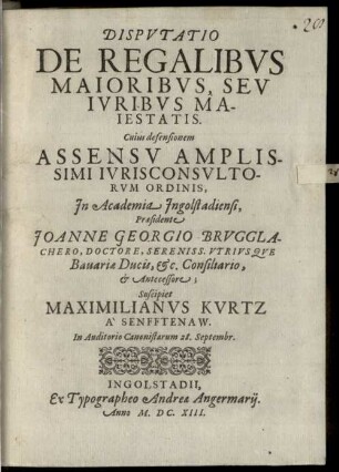 Disputatio de regalibus maioribus, seu iuribus maiestatis