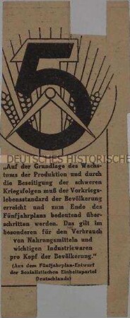 Lebensmittelkarte des Magistrats von Groß-Berlin 1950 mit rückseitiger Werbung für den Fünfjahrplan - Personenkonvolut