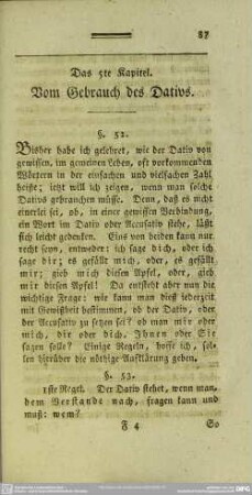 Das 5te Kapitel, Vom Gebrauch des Dativs