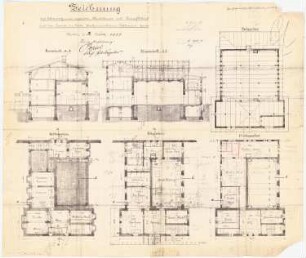 Evangelisches Diakonissenkrankenhaus Bethanien, Berlin-Kreuzberg Waschhaus: Grundrisse KG, EG, 1.OG und DG, Längsschnitt und Querschnitt 1:100