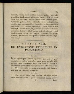 53-64, Sectio VIII. De Curatione Epilepsiae in Paroxysmo. - Sectio IX. De Curatione Epilepsiae Methodica.