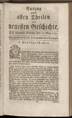 XX. Nachlese. Coburg, den 19. May 1751.