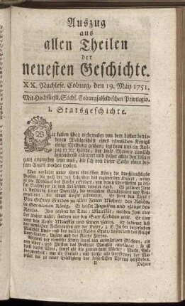 XX. Nachlese. Coburg, den 19. May 1751.
