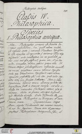 Classis IV. Philosophica. Species I. Philosophia antiqua