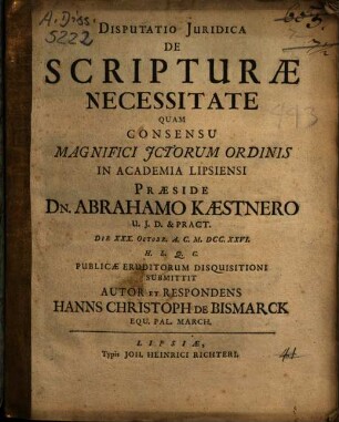 Disputatio Iuridica De Scripturae Necessitate