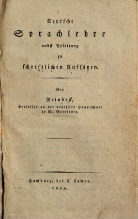 Deutsche Sprachlehre : nebst Anleitung zu schriftlichen Aufsätzen