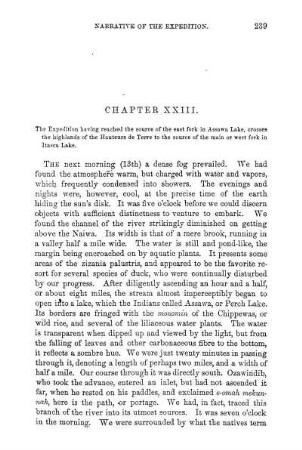 The Expedition having reached the source of the east fork in Assawa Lake, crosses the highlands of the Hauteurs de Terre to the source of the main or west fork in Itasca Lake
