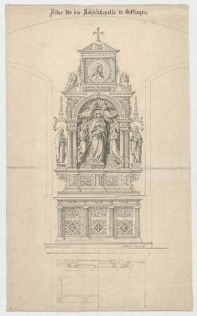Müller, Josef Anton; Öttingen; Schlosskapelle - Altar (Grundriss m. Schnitt, Ansicht)