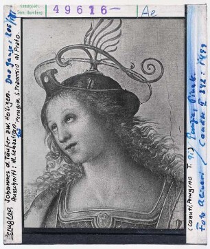 Pietro Perugino: Johannes der Täufer zwischen zwei Heiligen, Detail: Hl. Sebastian. Perugia, S. Francesco al Prato