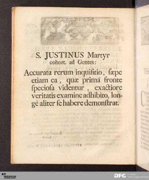 S. Justinus Martyr cohort. ad Gentes:
