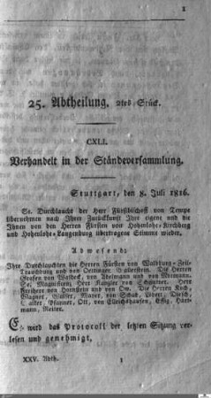 141. Sitzung, Stuttgart, 8.7.1816