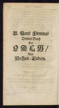 D. Paull Flemings Drittes Buch Der Oden/ Von Hochzeit-Liedern.