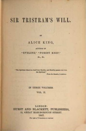 Sir Tristram's Will : In 3 Volumes, II