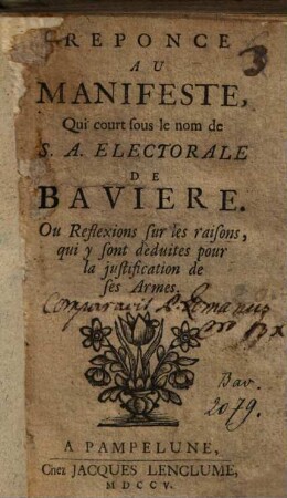 Réponce au manifeste qui court sous le nom de S. A. electorale de Bavière