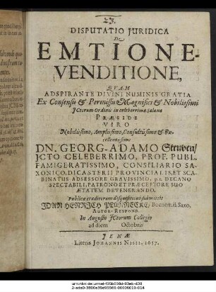 Disputatio Iuridica De Emtione-Venditione