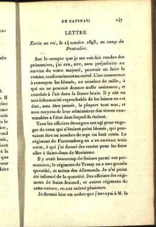 Lettre Ecrite au roi, le 14 octobre 1693, au camp de Pontcalier.
