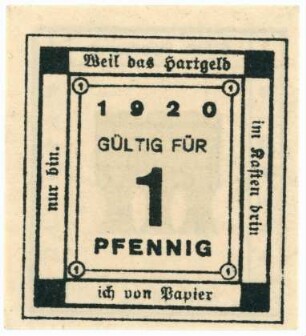 Geldschein / Notgeld, Pfennig, 1920