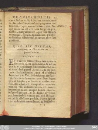 Quid Sit Hierarchiae, quaeq[ue] ex Hierarchia capiatur utilitas. Caput III.