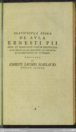 Oratiuncula Prima, De Aula Ernesti Pii