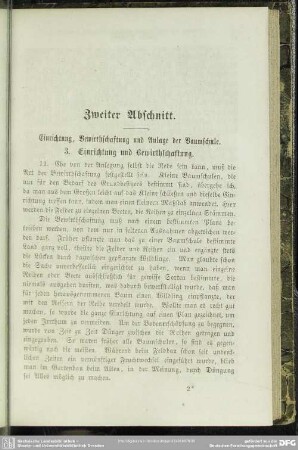 Zweiter Abschnitt. Einrichtung, Bewirthschaftung und Anlage der Baumschule