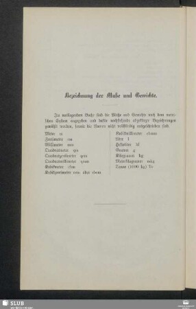 Bezeichnung der Maße und Gewichte